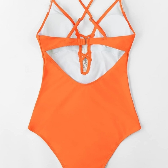 Orange dream women's sz L one-piece bathing suit, lace, super cute! 🌴 - Picture 4 of 11